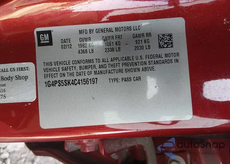 2012 Buick Verano Leather Group from USA, damaged, VIN 1G4PS5SK4C4156197